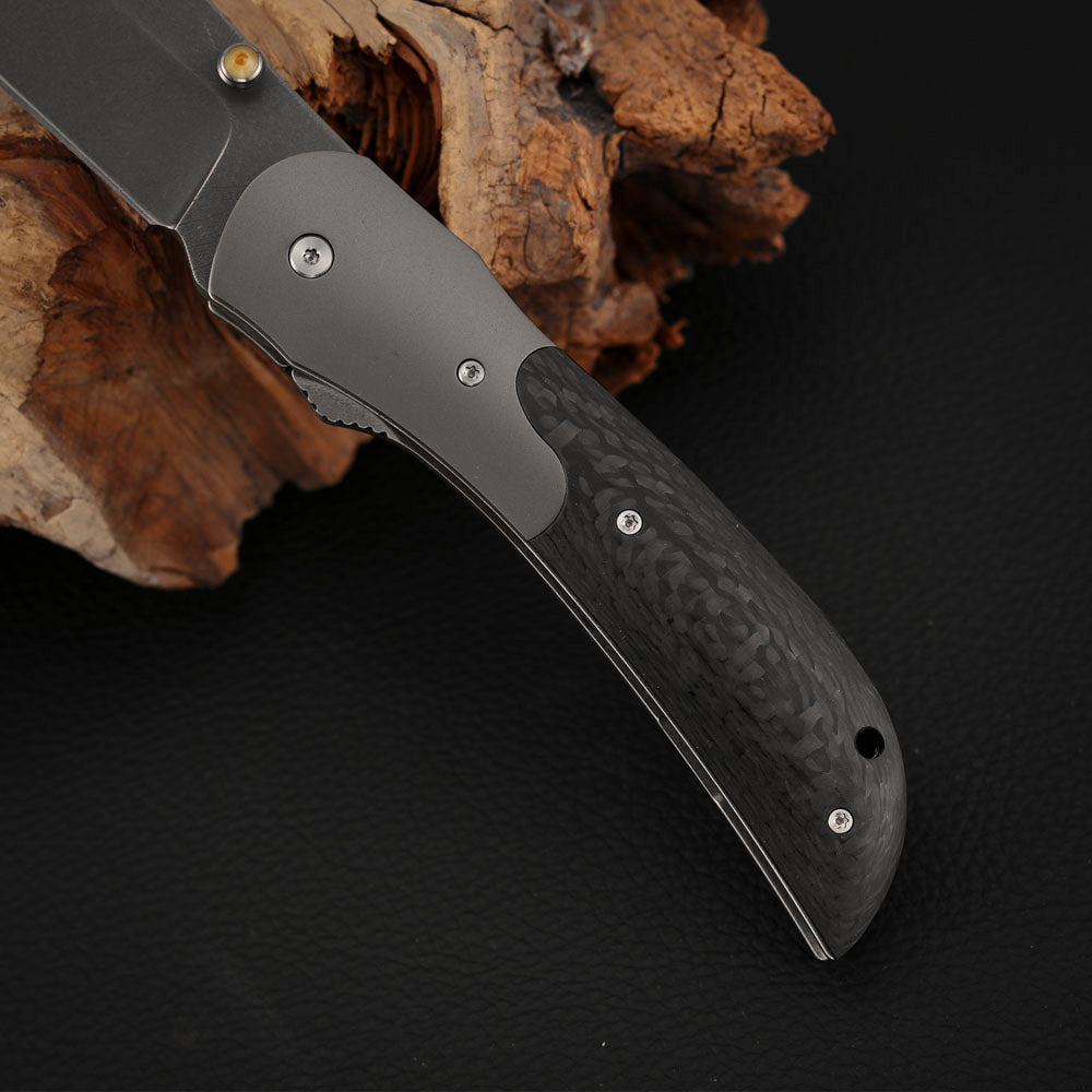 Tanto Folding Knife, Wootz Steel, Carbon Fiber