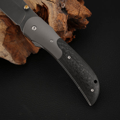 Tanto Folding Knife, Wootz Steel, Carbon Fiber