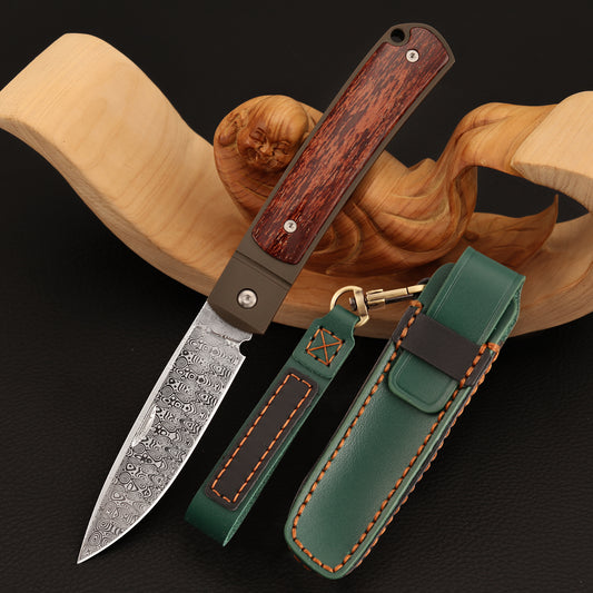 Custom Spear Point Damasteel Pocket Knife, Brown