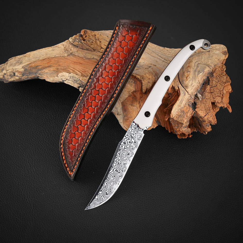 Persian EDC Fixed Blade Knife, M390 San Mai & Damascus Steel