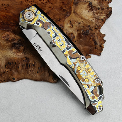 Vanax Steel Pocket Knife Titanium 3D Coloured Sculpting