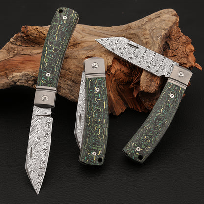 Slip Joint Pocket Knife in Damasteel with Carbon Fiber