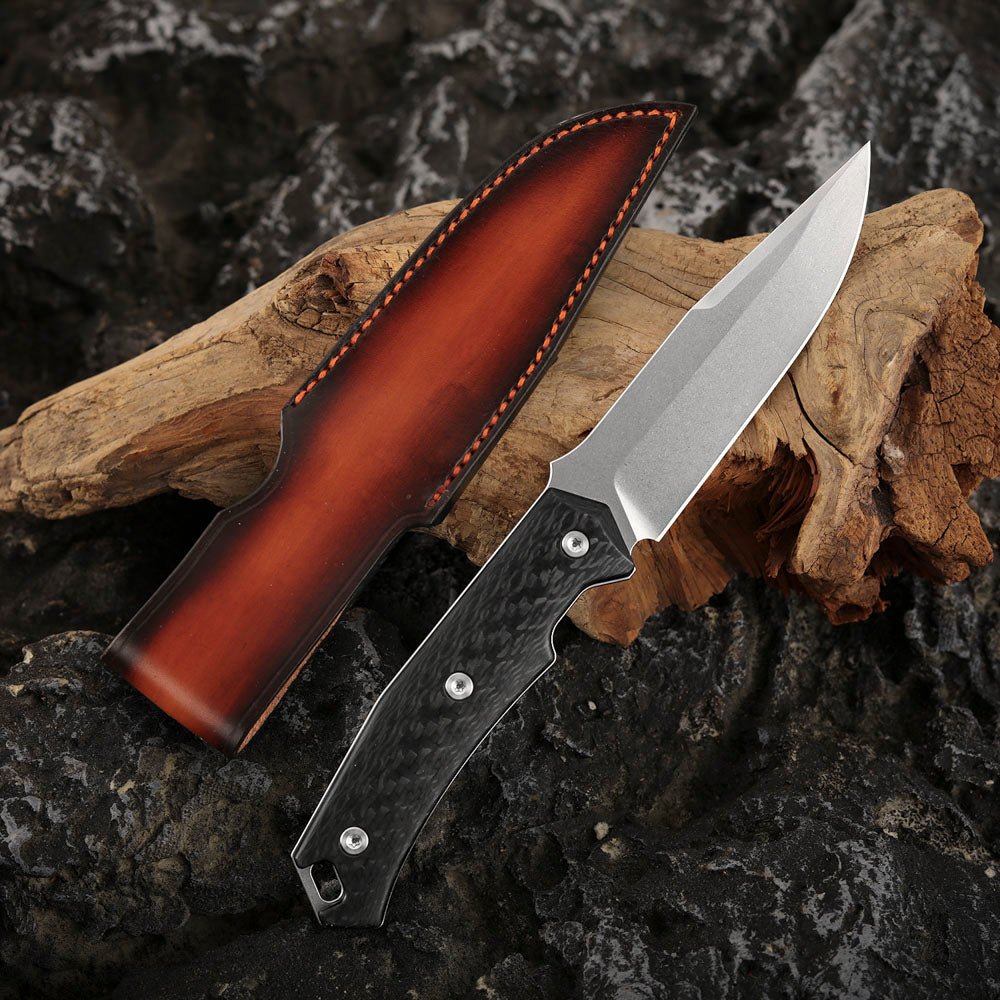 4 Inch Fixed Blade Knife, Vanax Steel, Leather Sheath