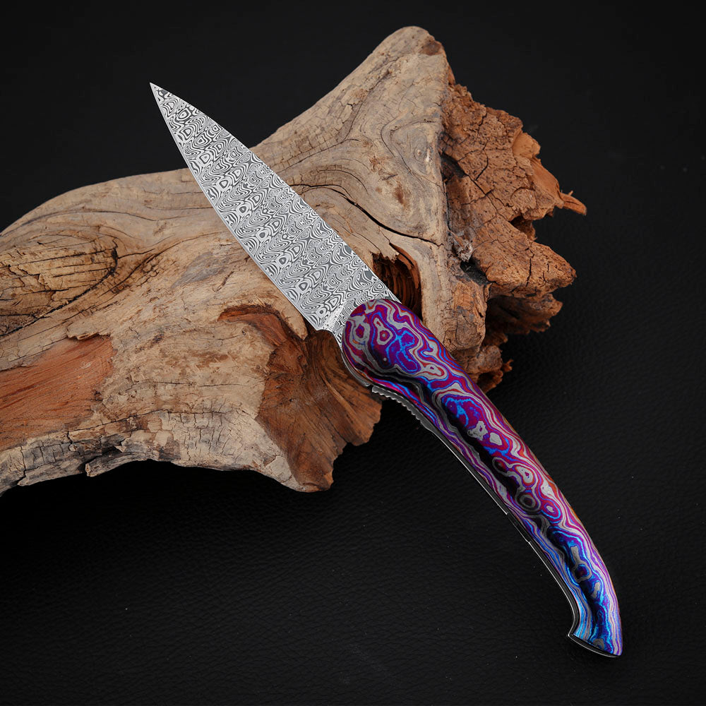 Liner Lock Front Flipper Folder in Damasteel with Zircuti