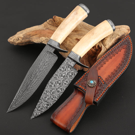 Customs Hunting Knife, Hand-forged Mosaic Damascus Steel
