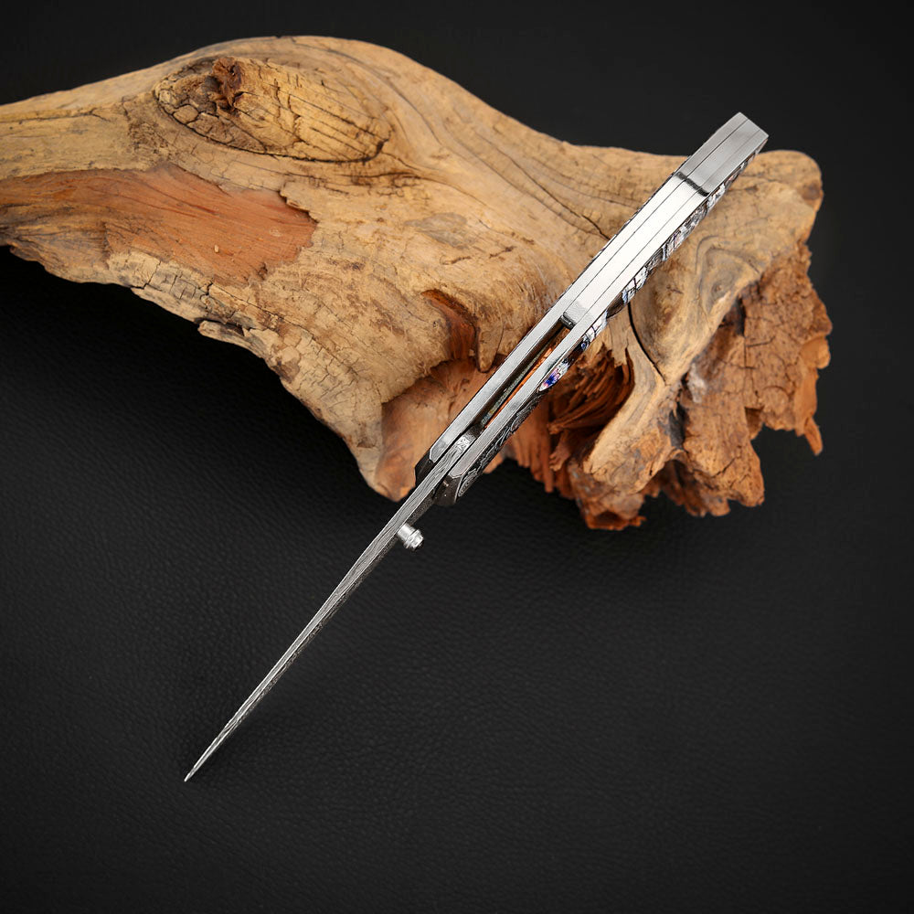 Custom Engraved Liner Lock Folder, Powder Damasteel