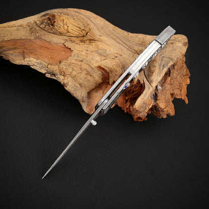 Custom Engraved Liner Lock Folder, Powder Damasteel
