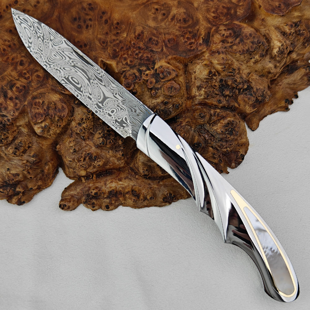 Pocketknife with Mother of Pearl Inlays, Damasteel Blade