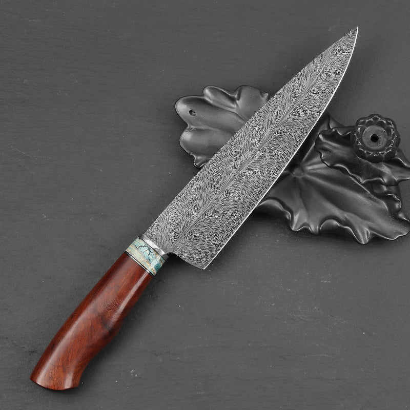 Custom Feather Damascus Steel Chef Knife