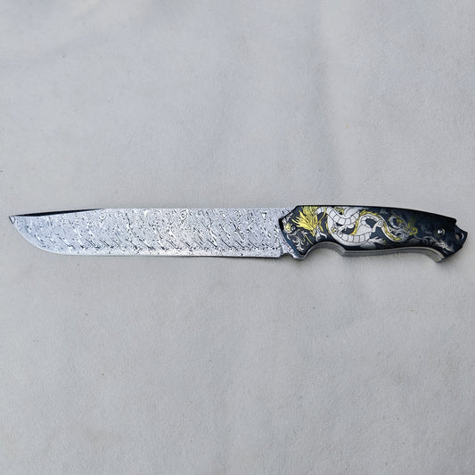 Custom Fixed Blade Knife | 7.3 Inch Damasteel | Titanium