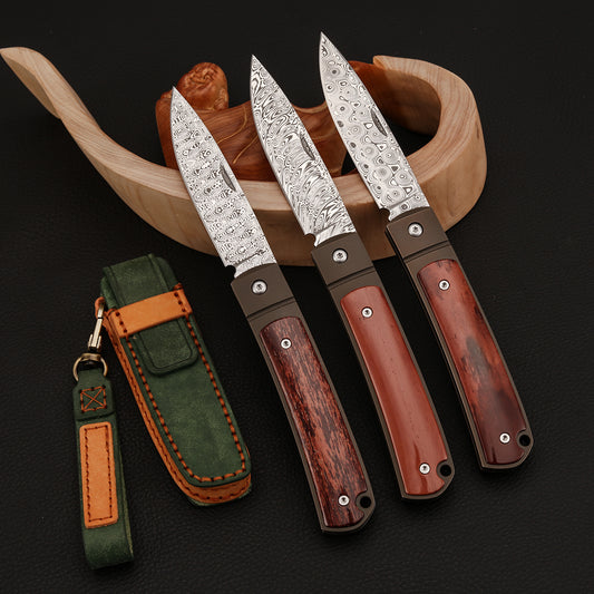 Custom Spear Point Damasteel Pocket Knife, Brown