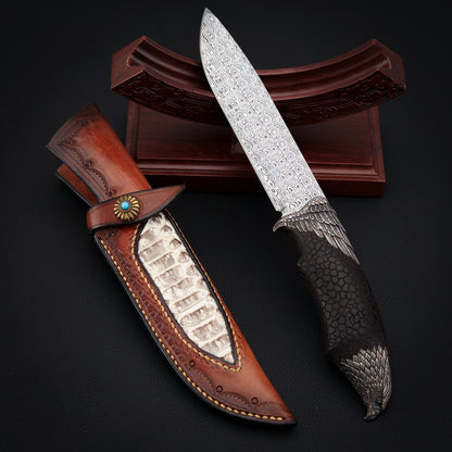 Silver Eagle Fixed Blade Knife in Damasteel