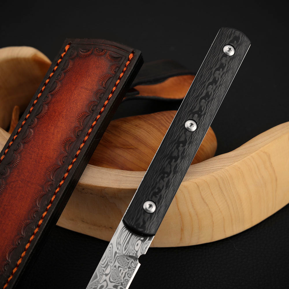 Damasteel Fixed Blade Knife Carbon Fiber Handle Tanto EDC Utility Knife