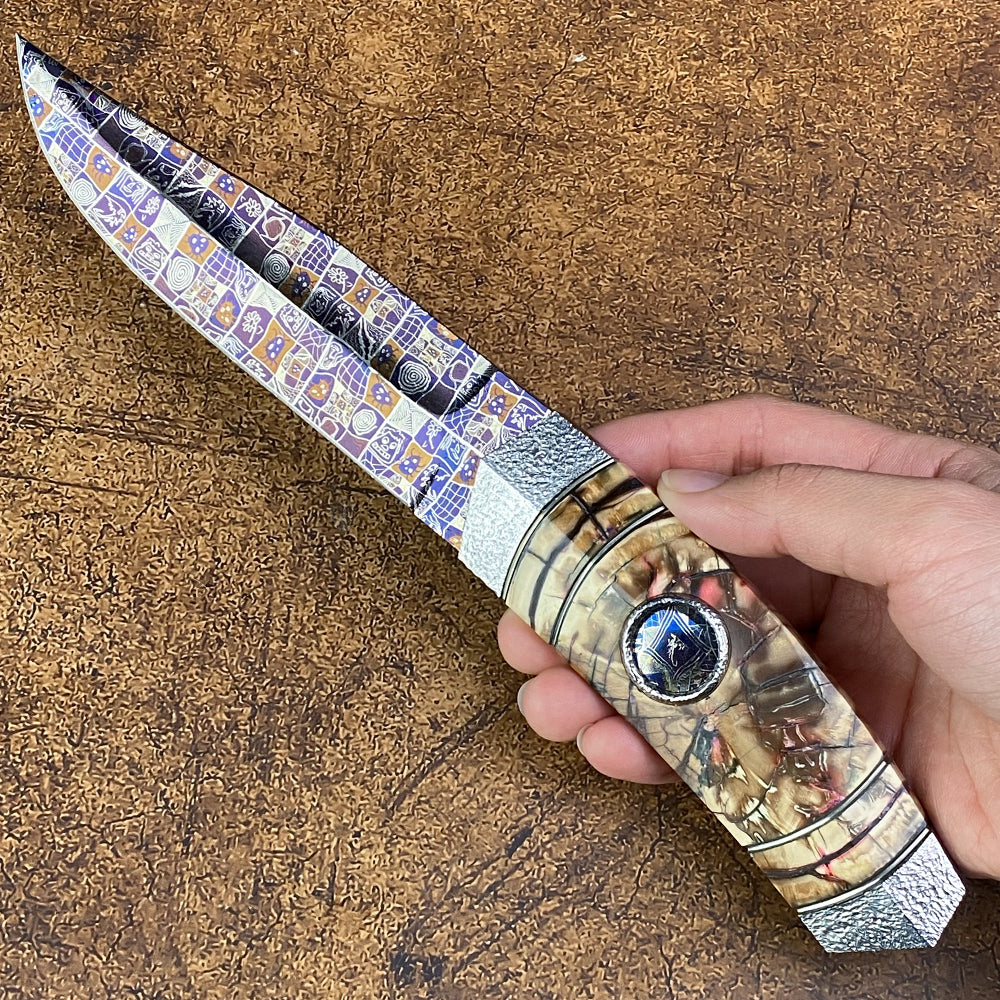 Mosaic Damascus Hunter with Mammoth Tusks