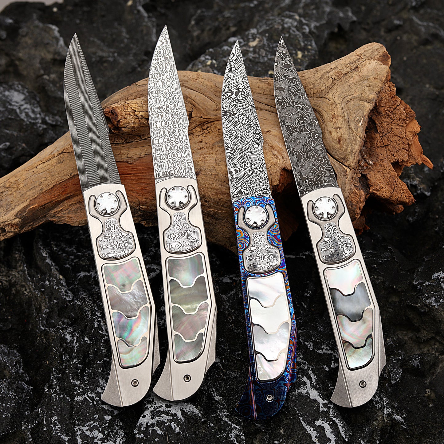 Custom Button Lock Folding Knife Forged Damascus Steel