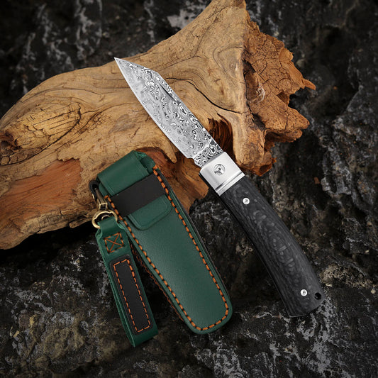Slip Joint Pocket Knife in Damascus Steel with Carbon Fiber