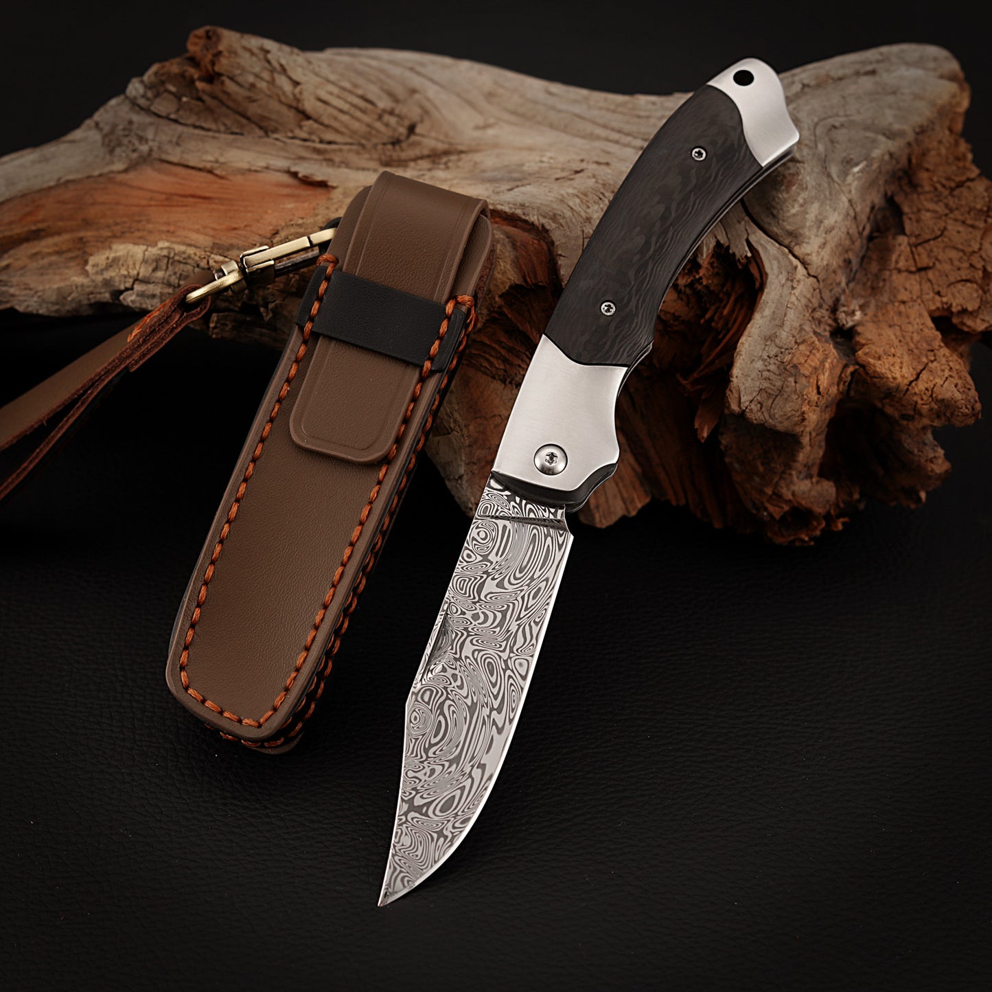 Slip Joint Pocket Knife, Powder Damasteel 2.95 Inch, Carbon Fiber