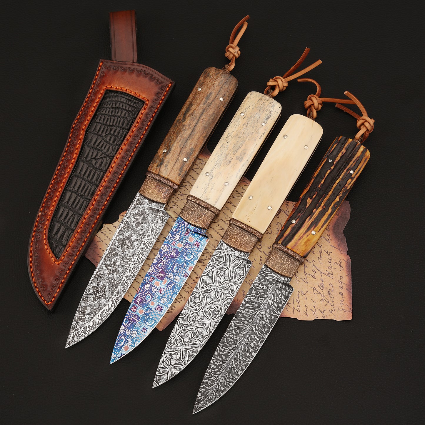 Custom Hunter Mosaic Damascus Mammoth Tusks