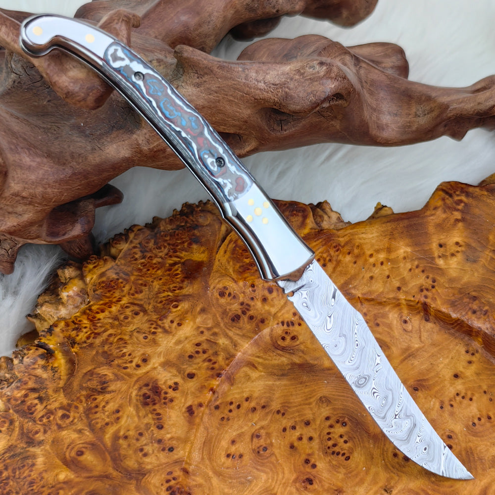 Laguiole Pocket Knife in Damasteel, Blue