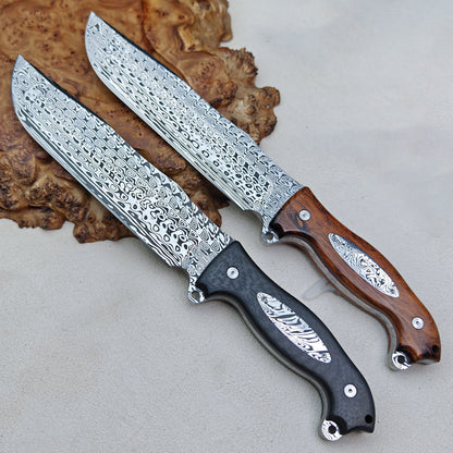 Survival, Camp Knife | 7.3 Inch Damasteel | Carbon Fiber, Ironwood