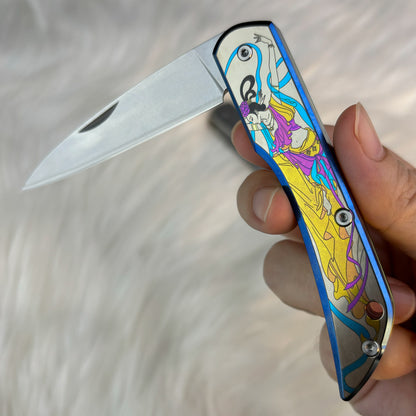 Color Engraving Pocket Knife in ZDP-189, Titanium