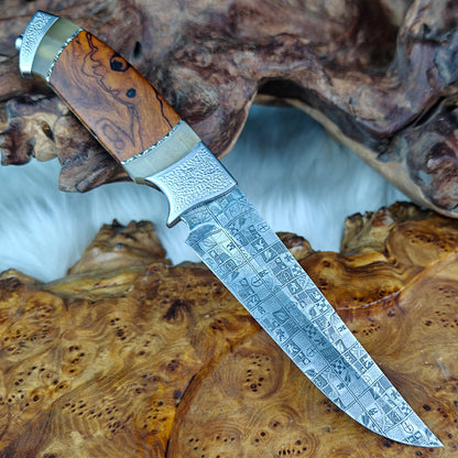 Hand-forged Mosaic Damascus Fixed Blade Knife