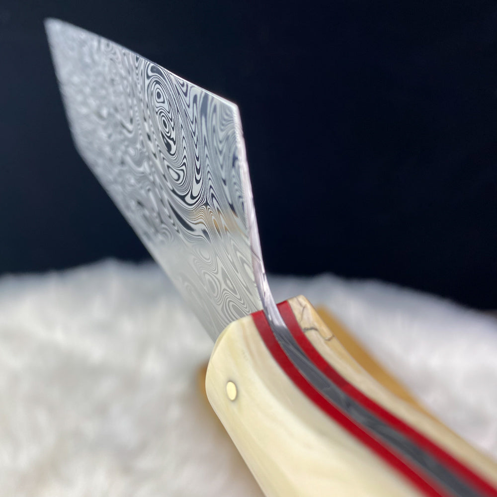 Custom Damasteel Nakiri Knife with Mammoth Tusks