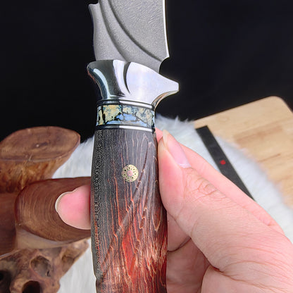 Fixed Blade Knife in Wootz Steel with Stable Wood