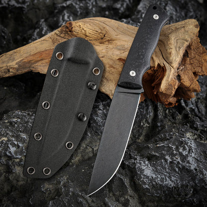 Wootz Steel 4.9 Inch Fixed Blade Knife, DLC Coating, Carbon Fiber
