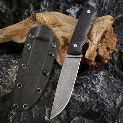 Wootz Steel 4.9 Inch Fixed Blade Knife Carbon Fiber