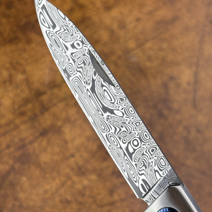 Pocket Knife in Damasteel with Buckhorn