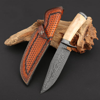 Customs Hunting Knife, Hand-forged Mosaic Damascus Steel
