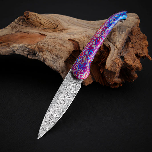 Liner Lock Front Flipper Folder in Damasteel with Zircuti