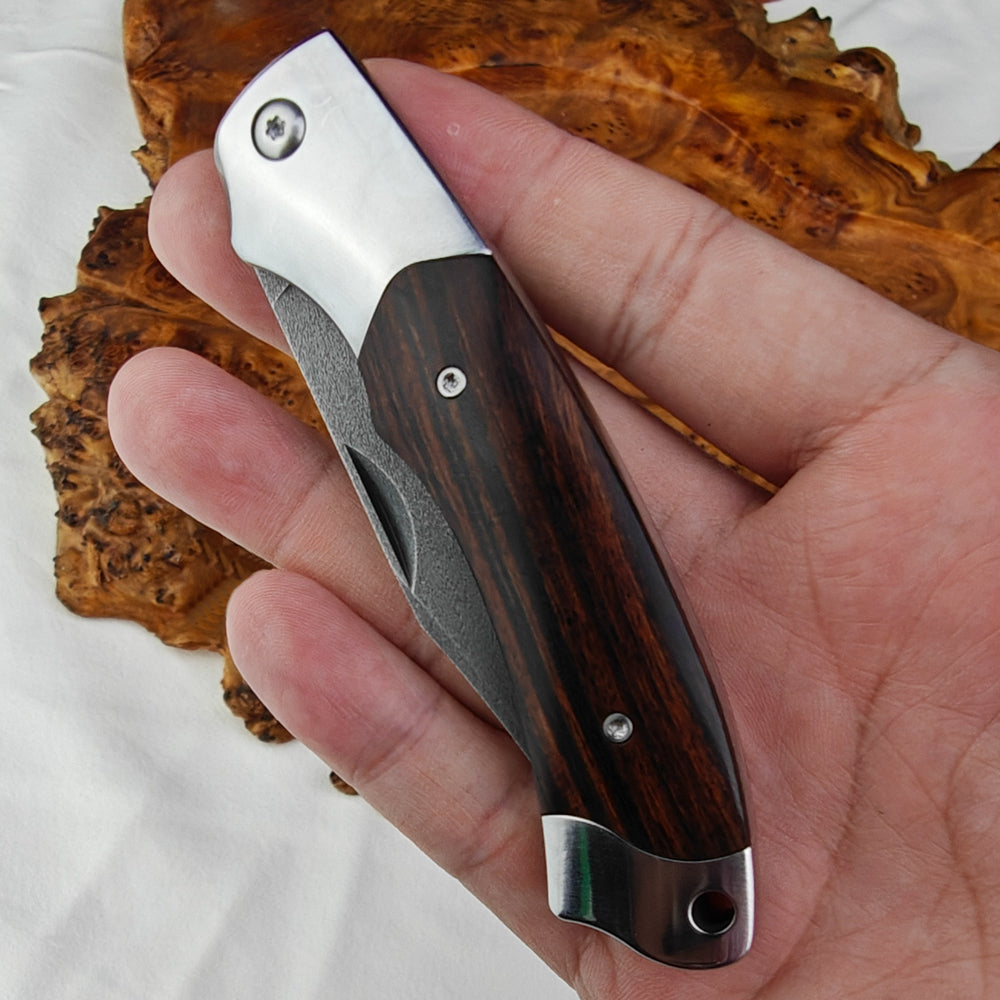 Slip Joint Pocket Knife in Wootz with Ironwood