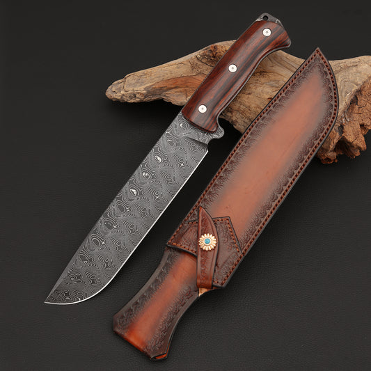 7.5" Damascus Steel Machete with Ironwood