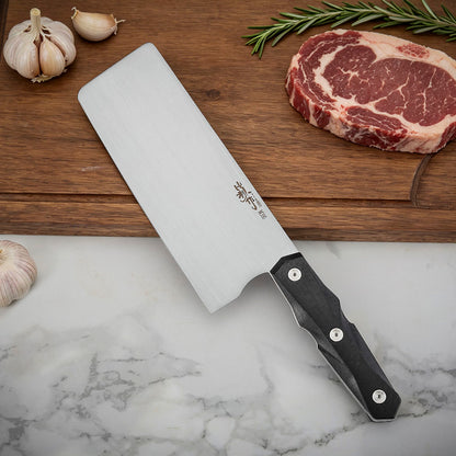 7 Inch Nakiri Knife, M390 Steel, Carbon Fiber Handle