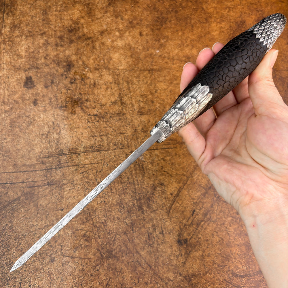 Hand-carved Fixed Blade Knife in Damasteel