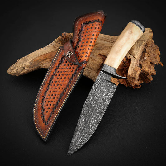 Customs Hunting Knife, Hand-forged Mosaic Damascus Steel