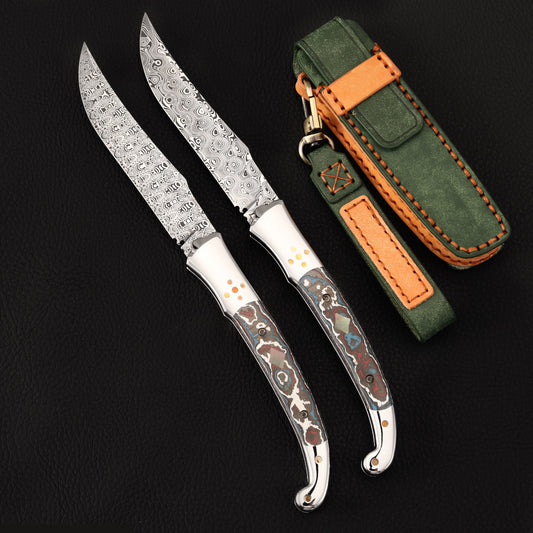 Laguiole Pocket Knife in Damasteel, Blue