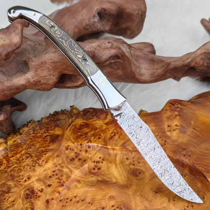 Laguiole Pocket Knife in Damasteel, Gold