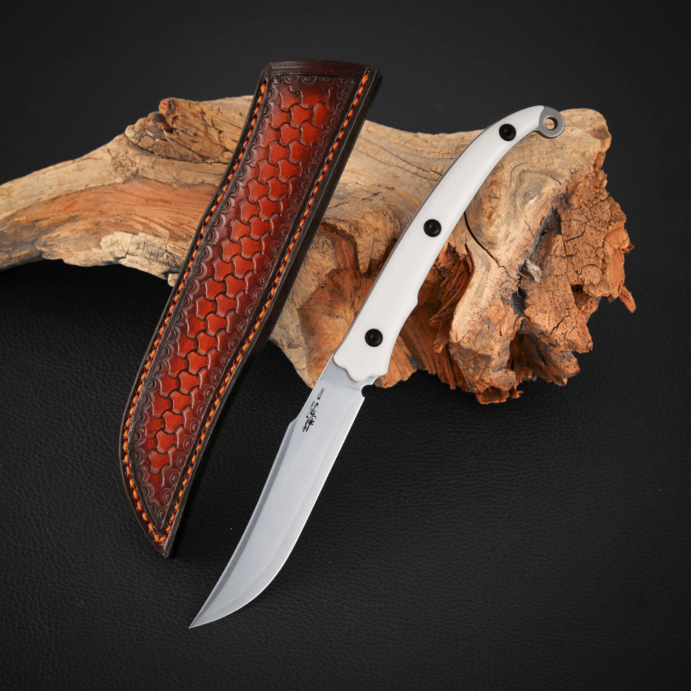Persian EDC Fixed Blade Knife, M390 San Mai & Damascus Steel