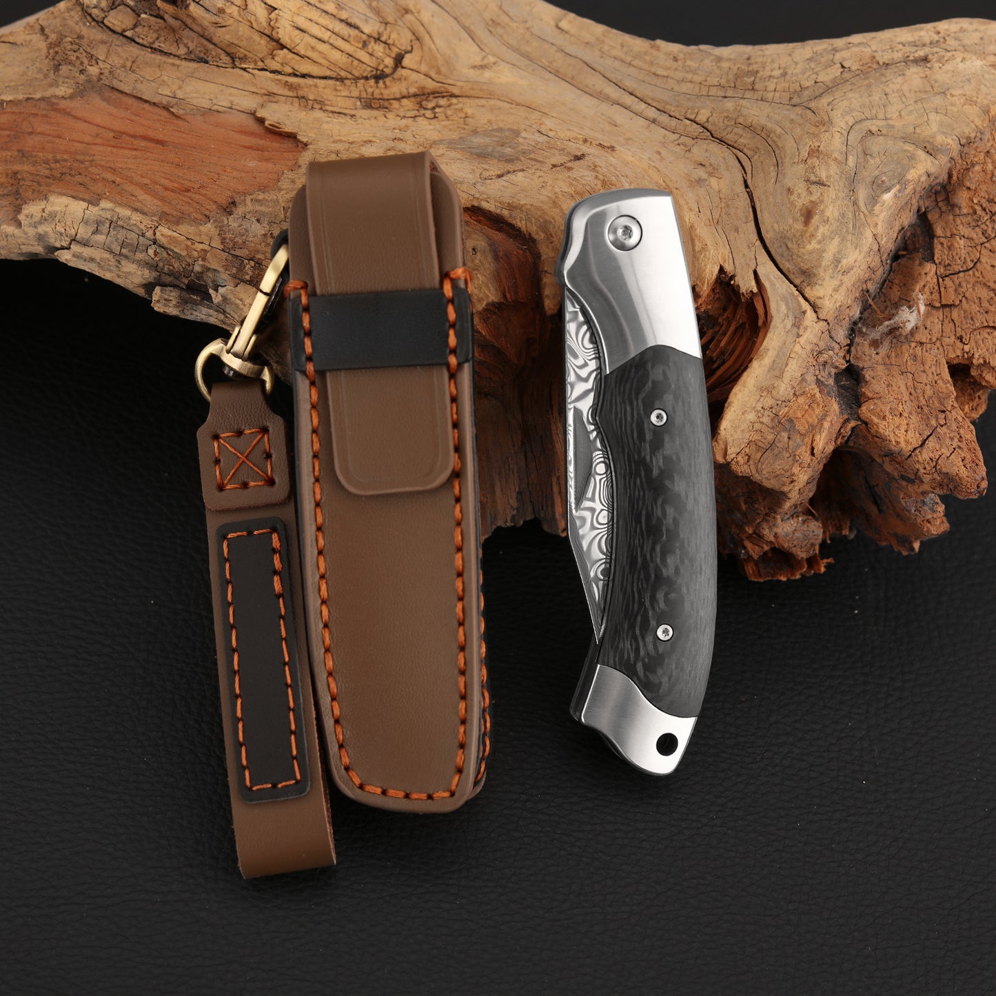 3 Inch Slip Joint Pocket Knife, Damascus Steel, Ironwood