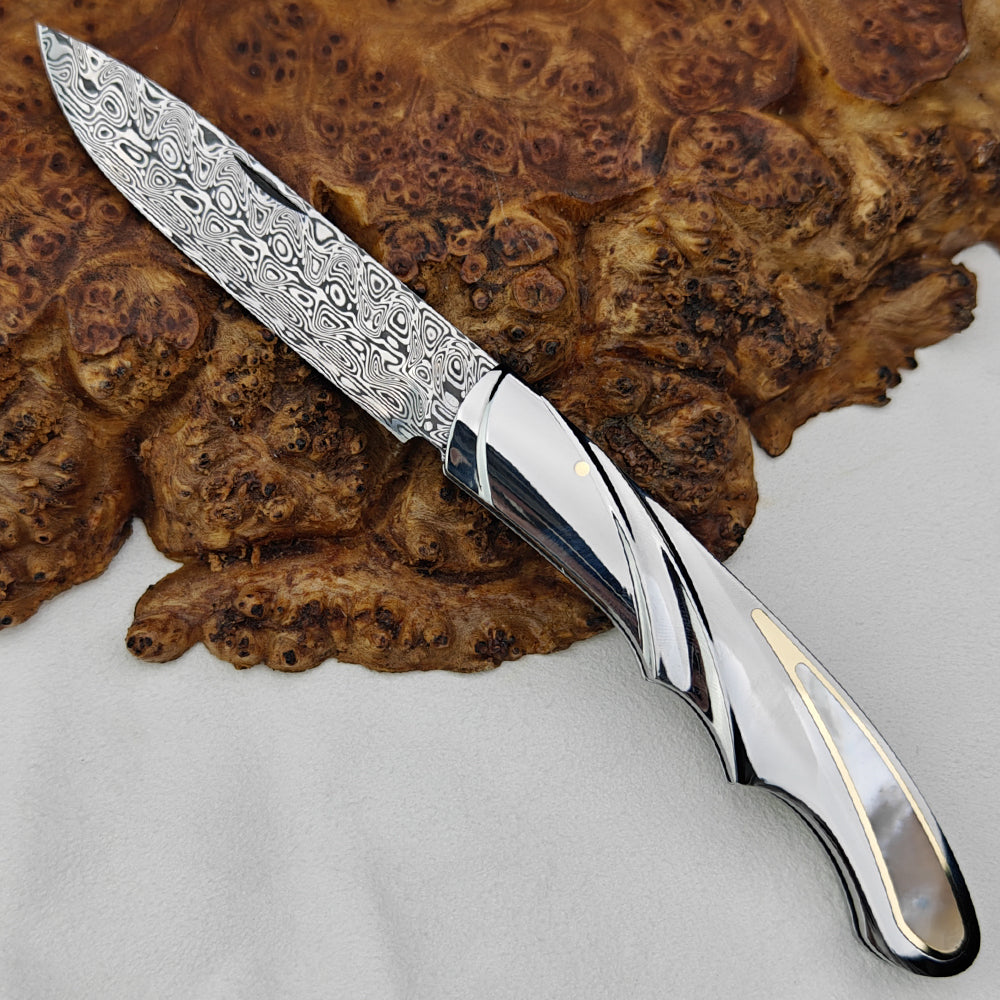 Pocketknife with Mother of Pearl Inlays, Damasteel Blade