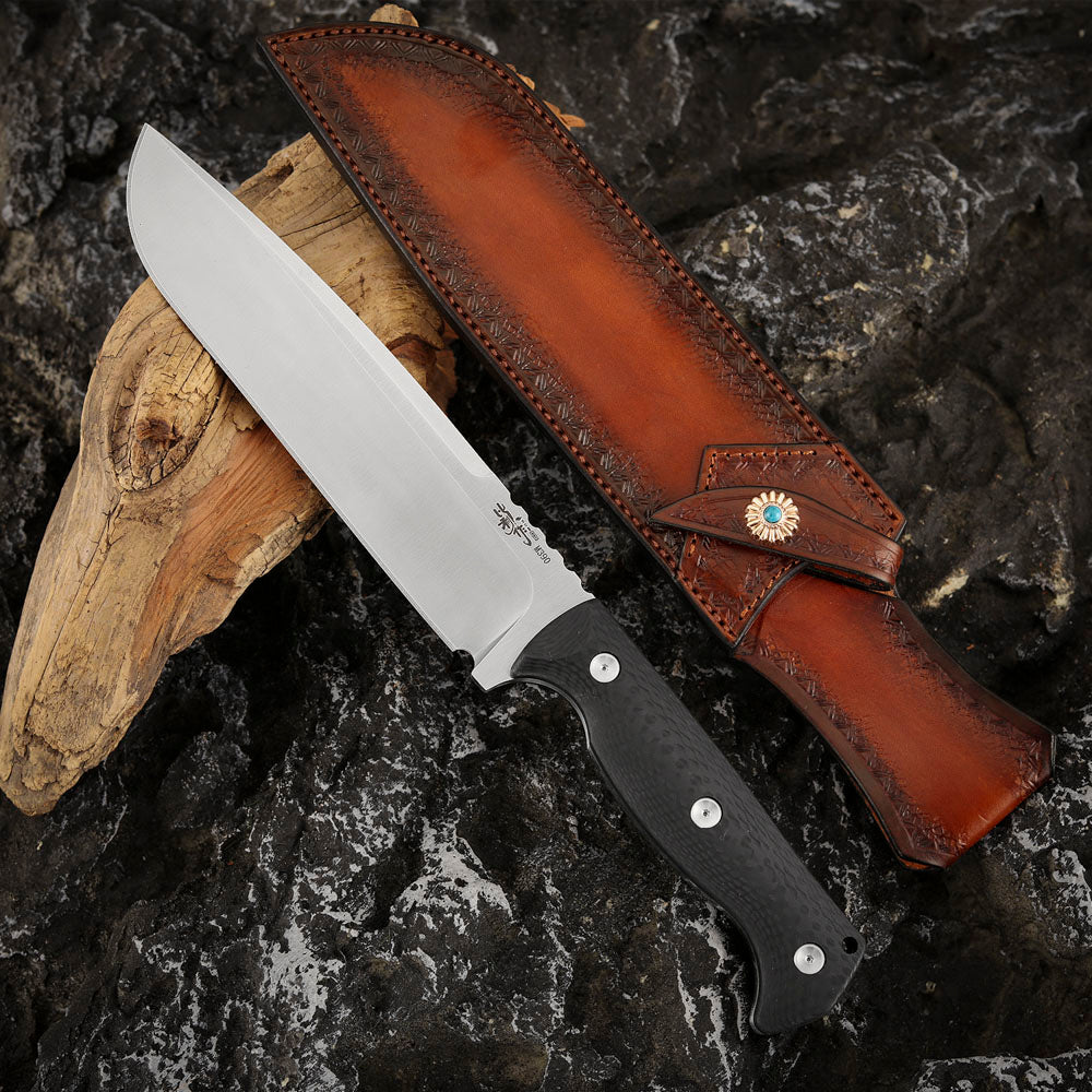 7.2 Inch M390 Steel Fixed Blade Knife with Leather Sheath