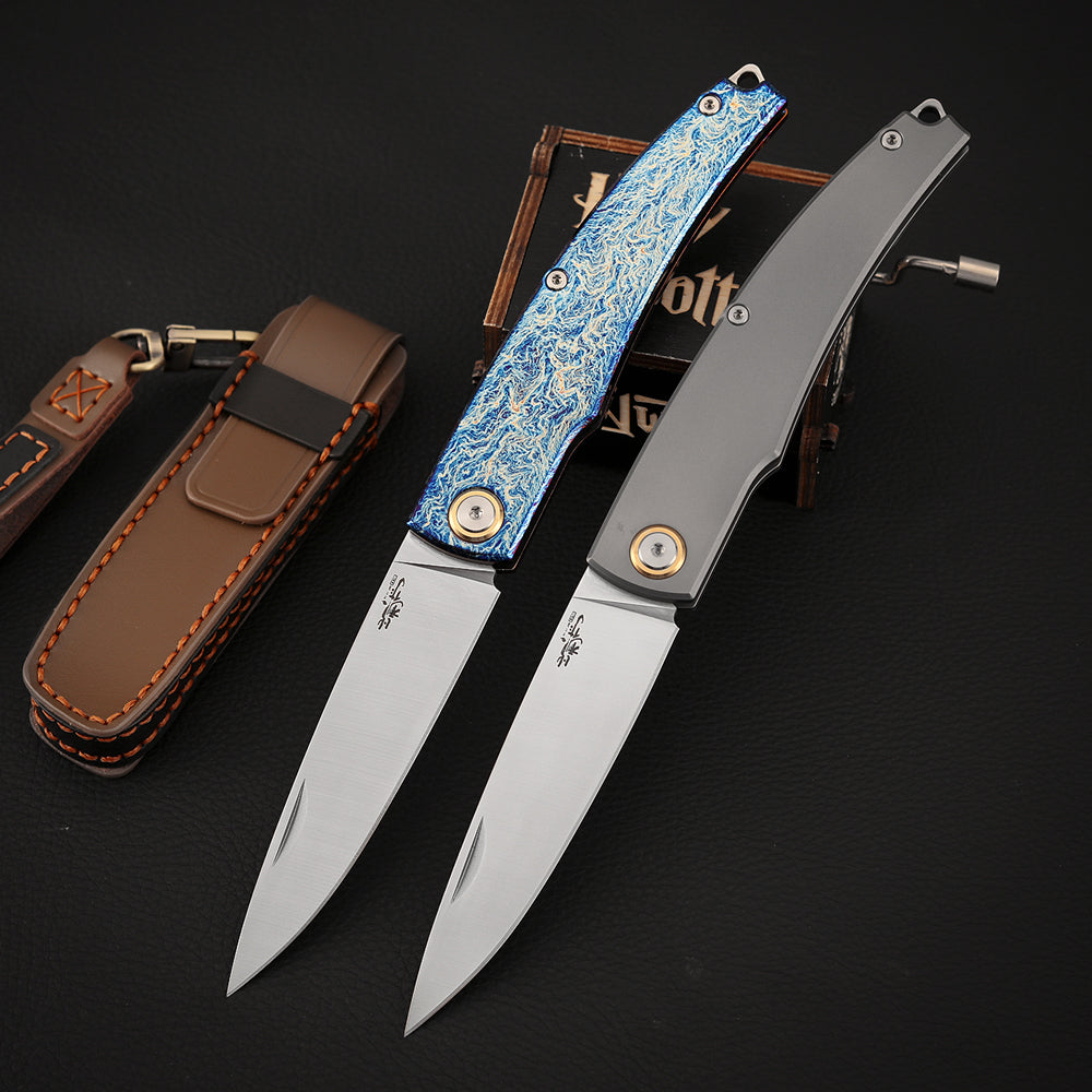 Slip Joint Knife Vanax Steel 3.46" Leaf Shape Blade Titanium