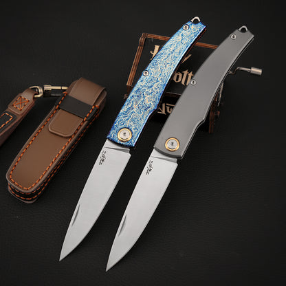 Slip Joint Knife Vanax Steel 3.46" Leaf Shape Blade Titanium