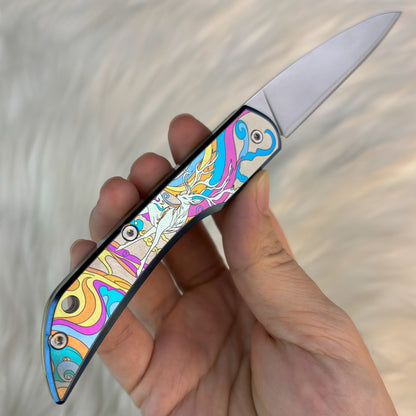 Color Engraving Pocket Knife in ZDP-189, Titanium