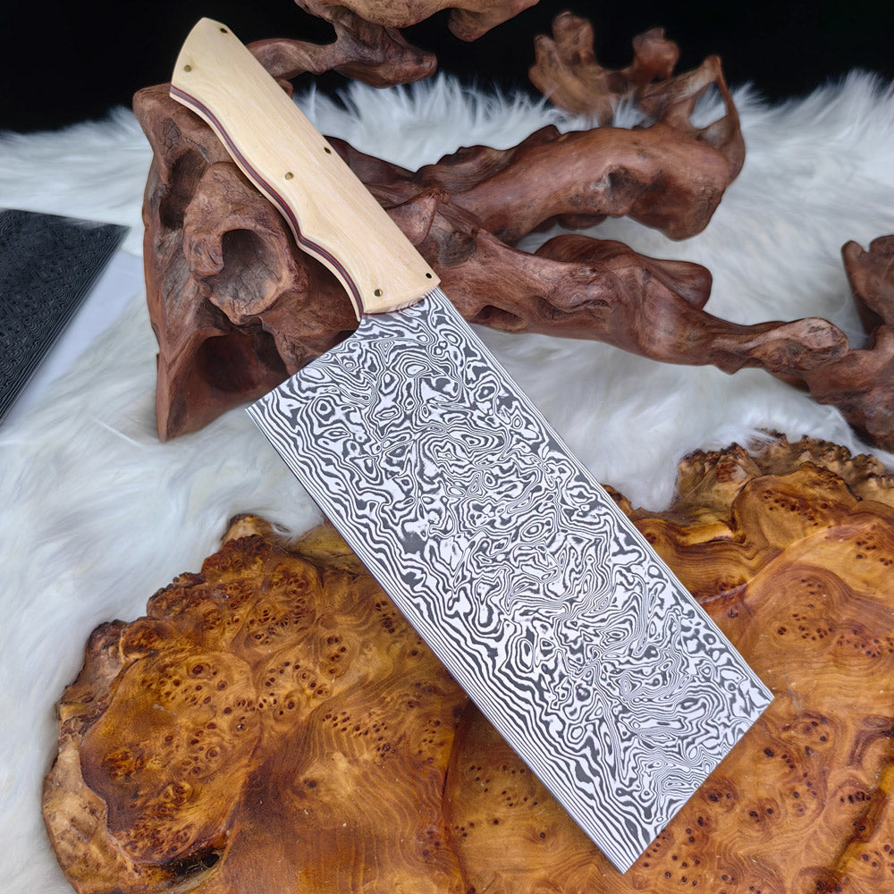 Custom Kitchen Cleaver Knife in Damasteel