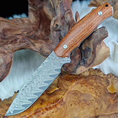 5" Full Tang Hunter in Damascus Steel with Ironwood