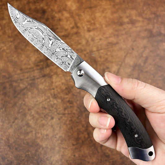 Slip Joint Pocket Knife in Damasteel with Carbon Fiber